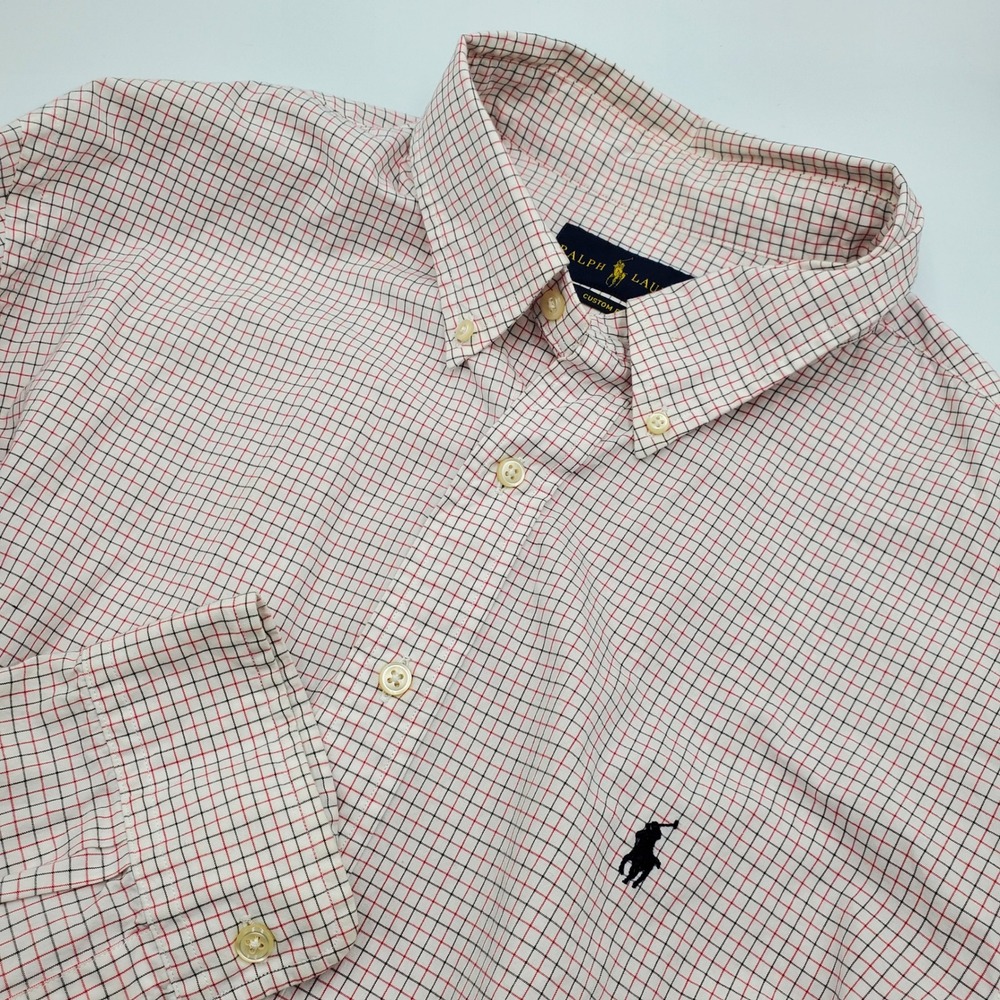 Ralph Lauren Custom Fit Button Down Shirt Mens 17.5 34/35 Plaid Long Sleeve